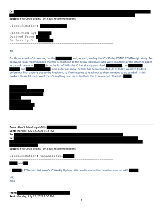 A declassified, redacted email