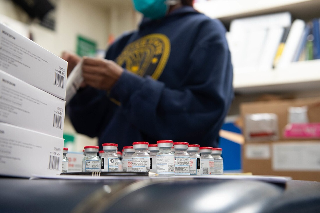 A vial of Moderna COVID-19 vaccine